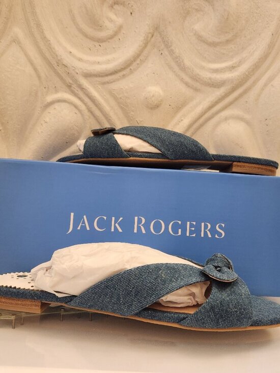 Jack Rogers Shoes - Jack Rogers "Tilly" criss-cross Denim bow slides. NIB. Size 6.5